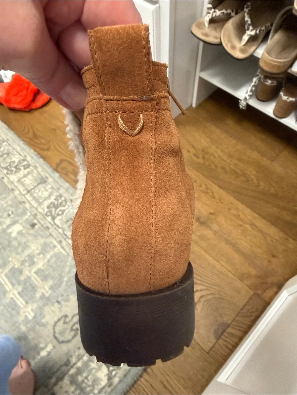Vionic Chestnut Suede Ankle Booties with Shearling Trim